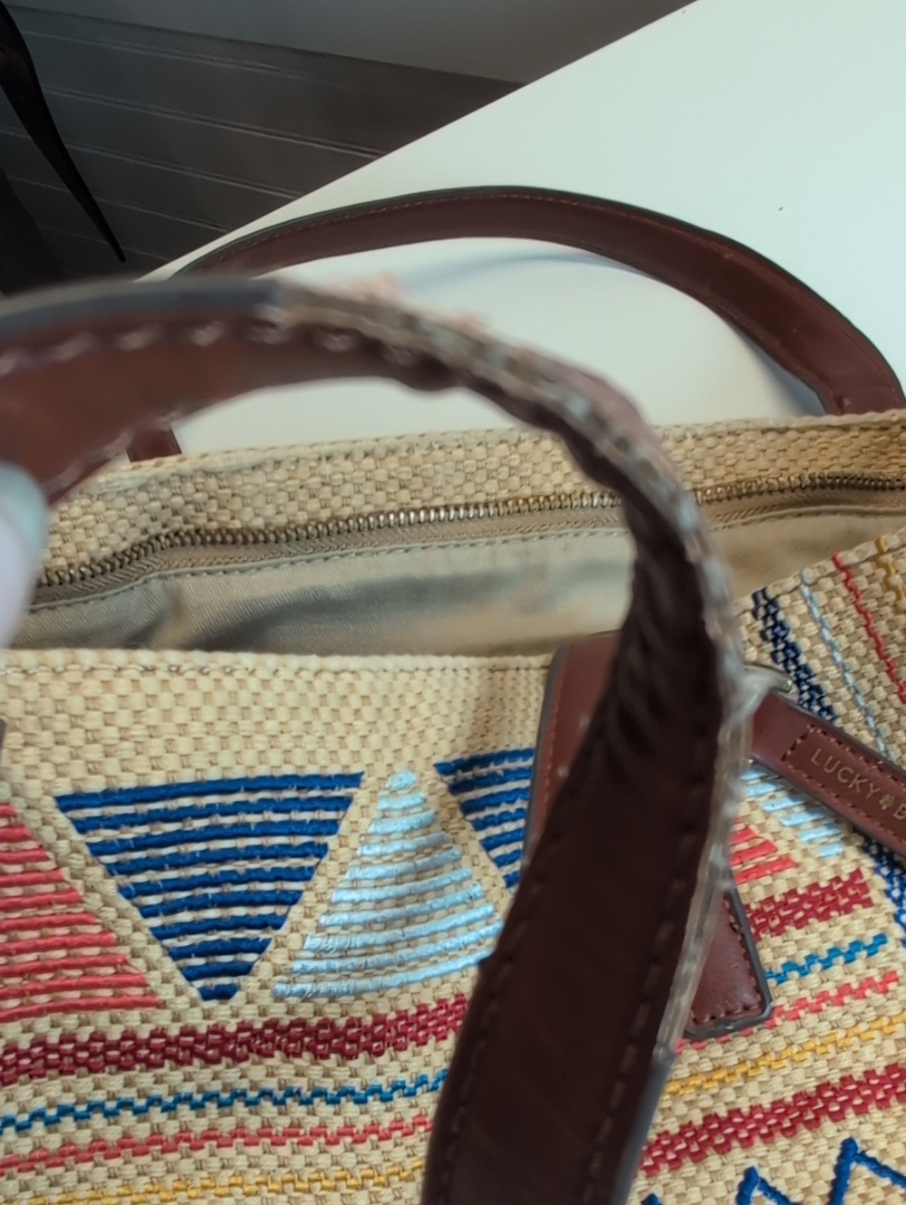 Lucky Brand Graphic Zippered Woven Tote With Interior/Exterior Pockets - Picture 10 of 10